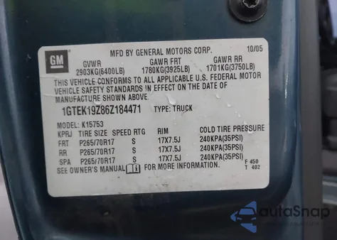 2006 GMC Sierra 1500 Slt из США, поврежденный, VIN 1GTEK19Z86Z184471